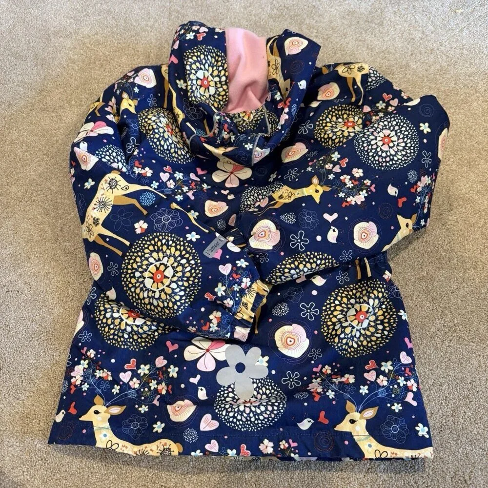 L'Amour de Garde Girls Jacket Size 11 12 Animals Blue Fleece Lined Zipper Casual